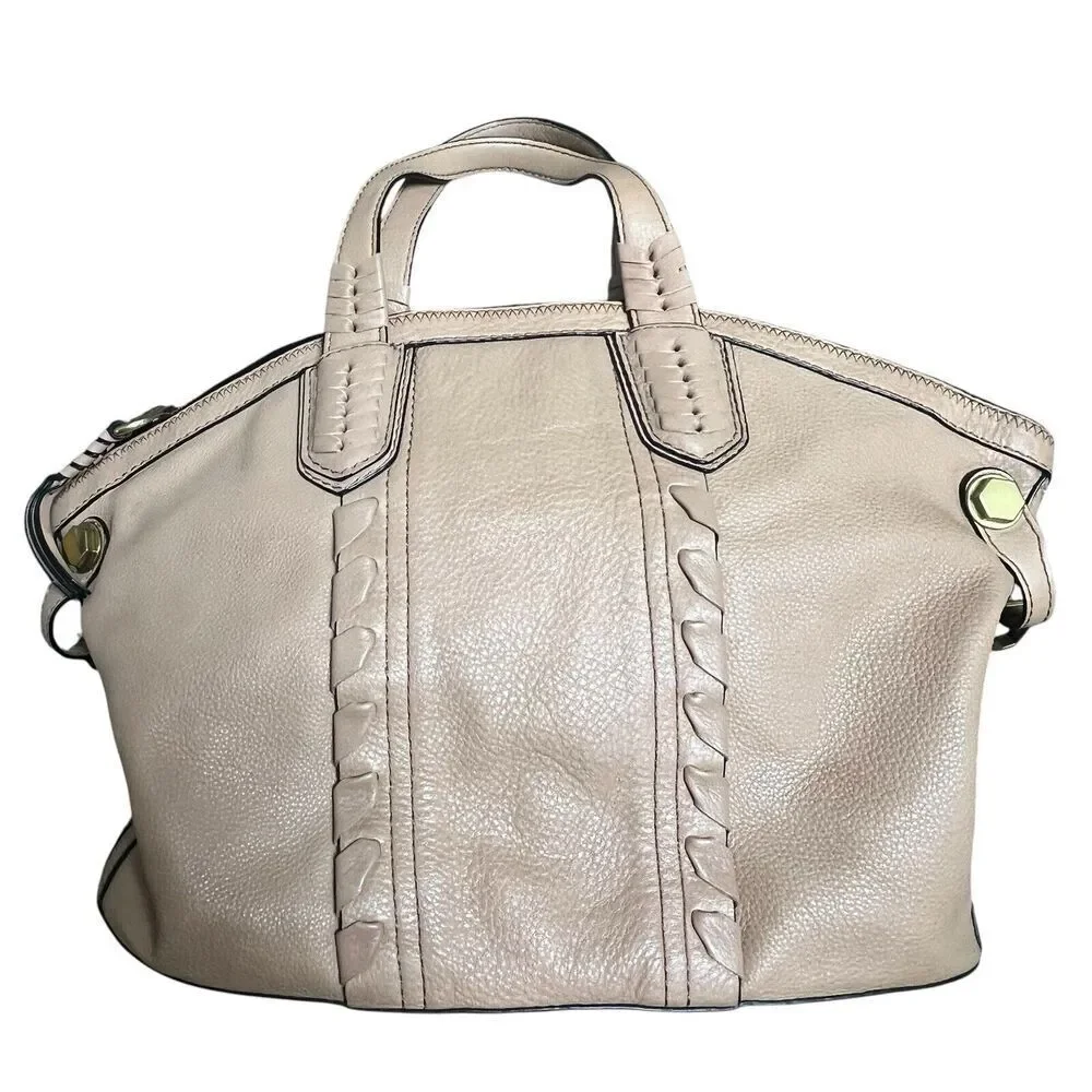 OrYany Tan Beige Cassie Pebbled Leather Satchel Bag Braided